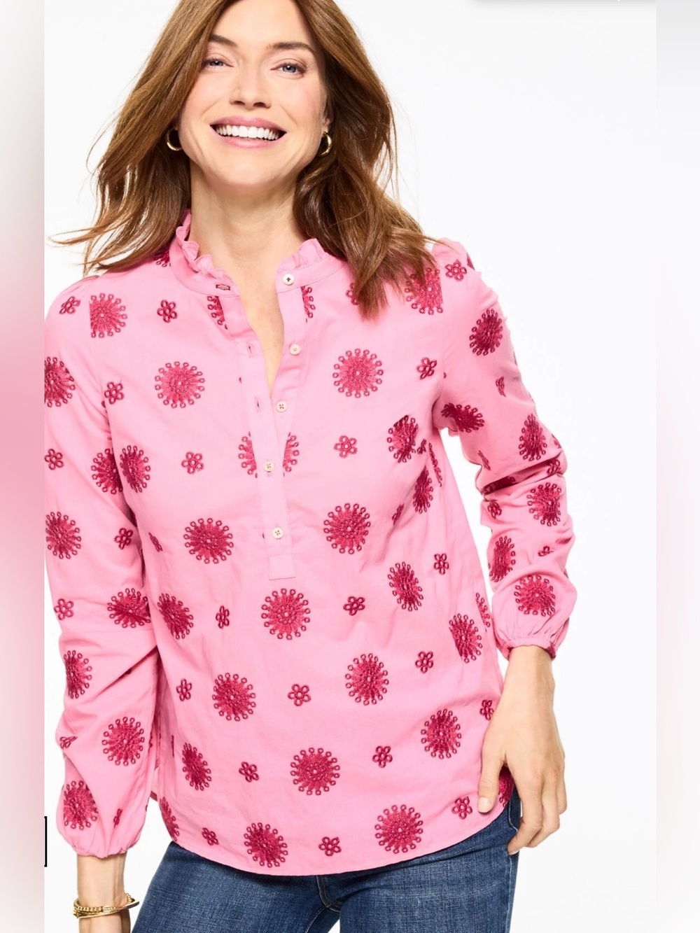 Talbots Floral Embroidered Tunic Sz SP